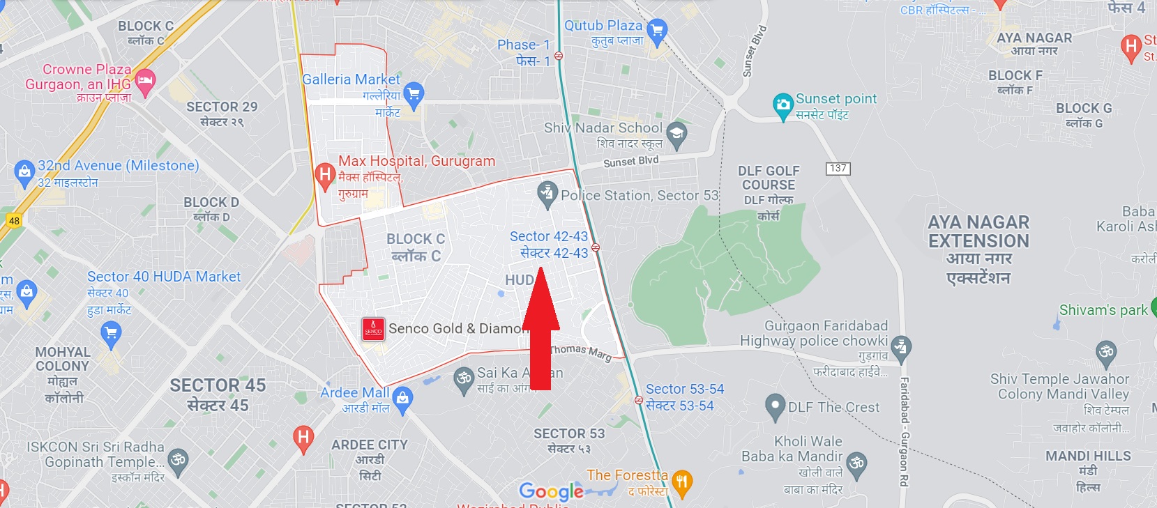 M3M Sco Sector 43 location map