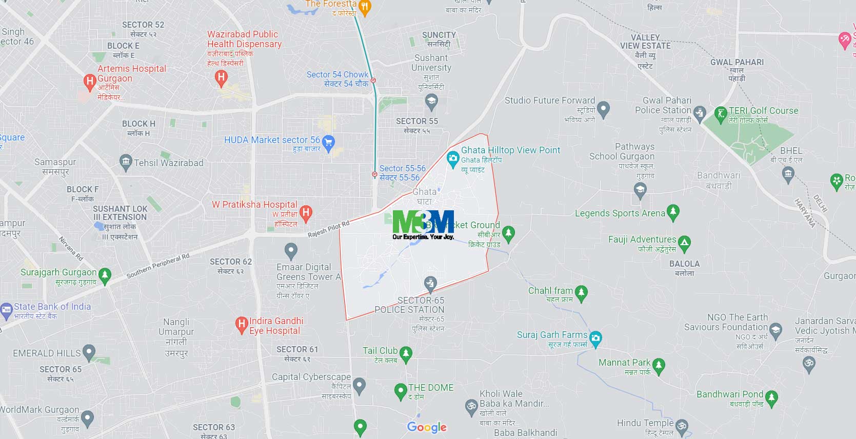 M3M Sector 58 location map