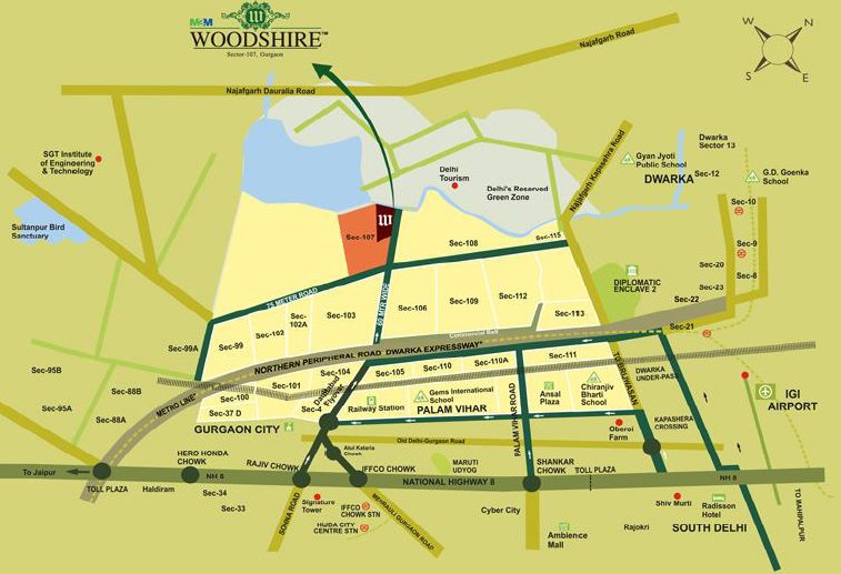 m3m-woodshire-sector-107 location map